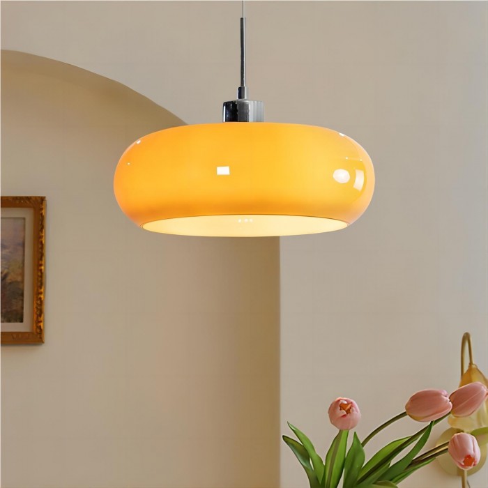 Retro Pendelleuchte aus Glas – Bauhaus Stil in Orange – Nordisches Design für Esszimmer & Küche
