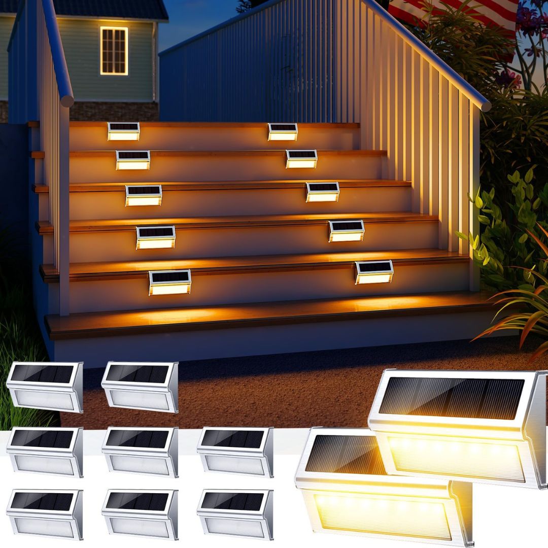 Solarbetriebene LED Außenwandleuchte – Edelstahl Garten- & Treppenlicht mit Dämmerungssensor, Wasserdicht, Warmweiß