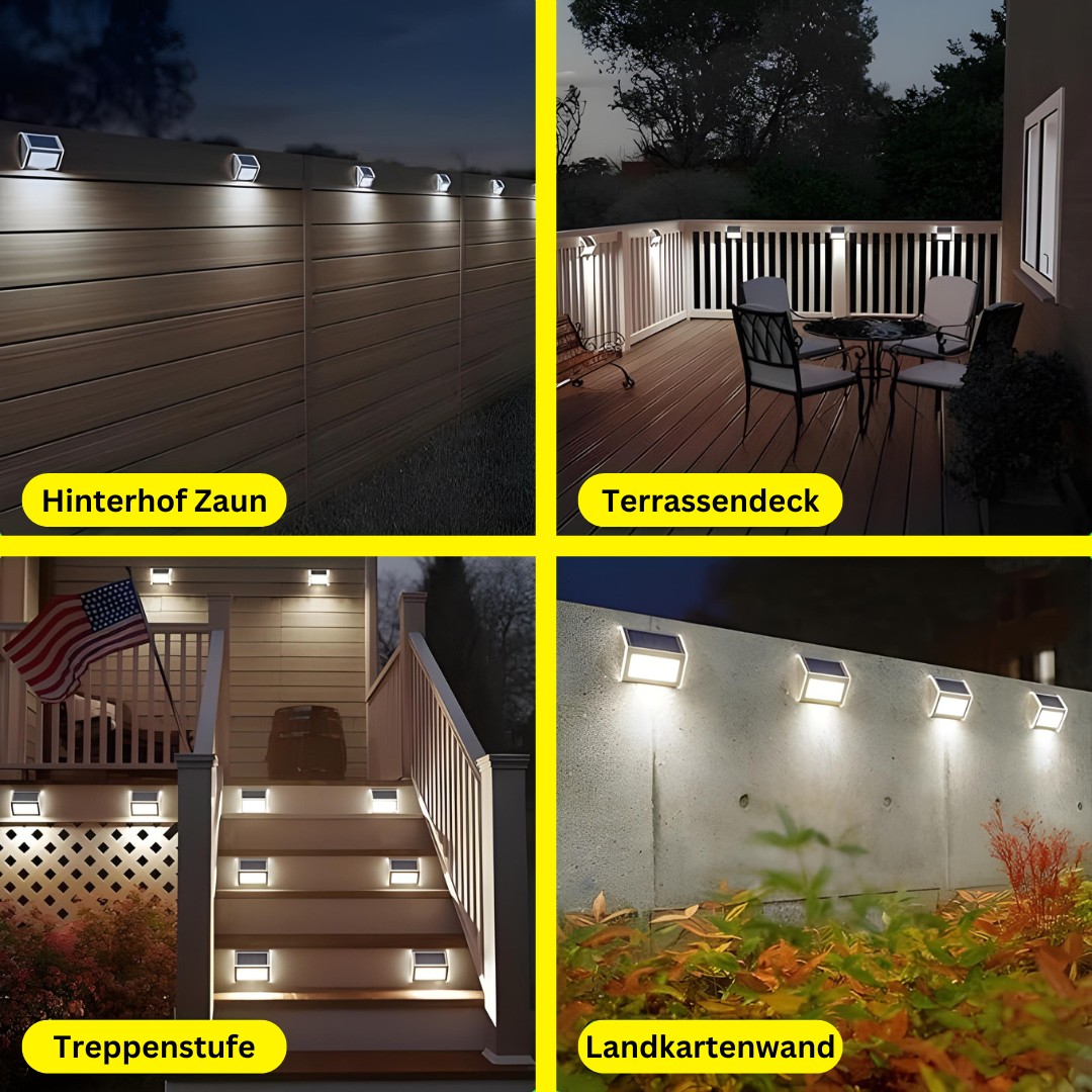 Solarbetriebene LED Außenwandleuchte – Edelstahl Garten- & Treppenlicht mit Dämmerungssensor, Wasserdicht, Warmweiß