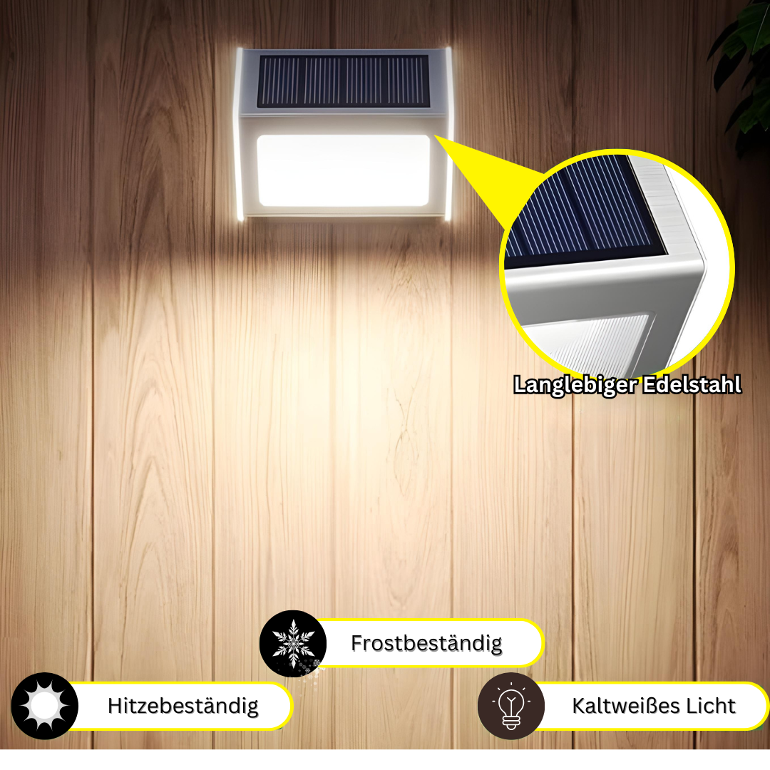 Solarbetriebene LED Außenwandleuchte – Edelstahl Garten- & Treppenlicht mit Dämmerungssensor, Wasserdicht, Warmweiß