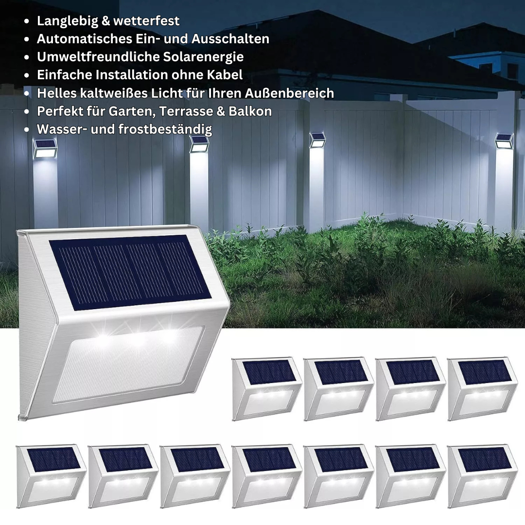 Solarbetriebene LED Außenwandleuchte – Edelstahl Garten- & Treppenlicht mit Dämmerungssensor, Wasserdicht, Warmweiß
