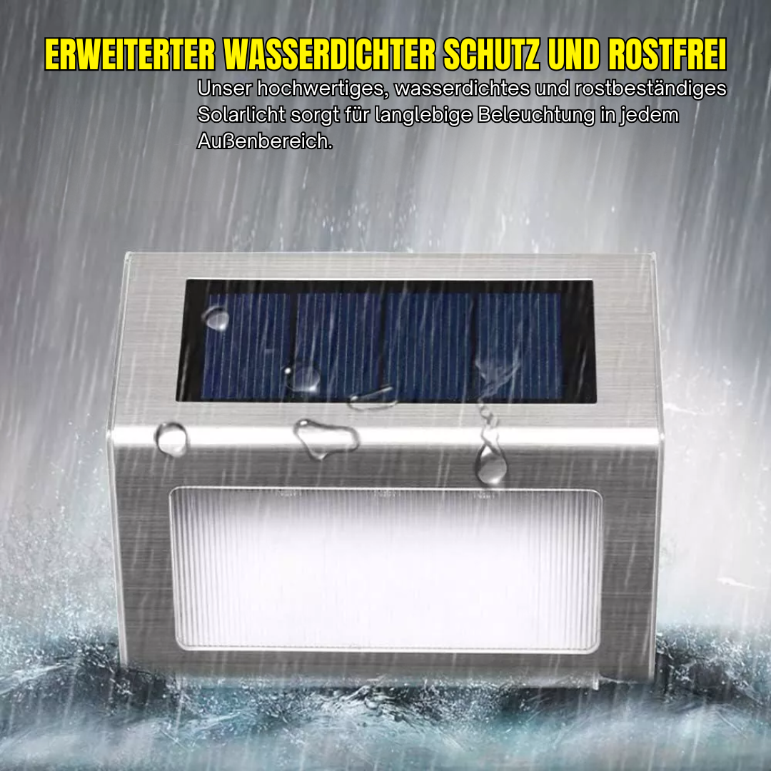 Solarbetriebene LED Außenwandleuchte – Edelstahl Garten- & Treppenlicht mit Dämmerungssensor, Wasserdicht, Warmweiß