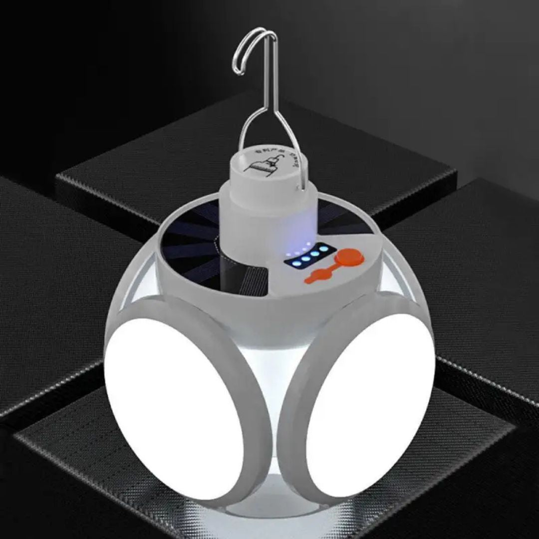 Faltbare LED Campinglampe  – Wiederaufladbar per Solar & USB, Superhell, Wasserdicht & Tragbar