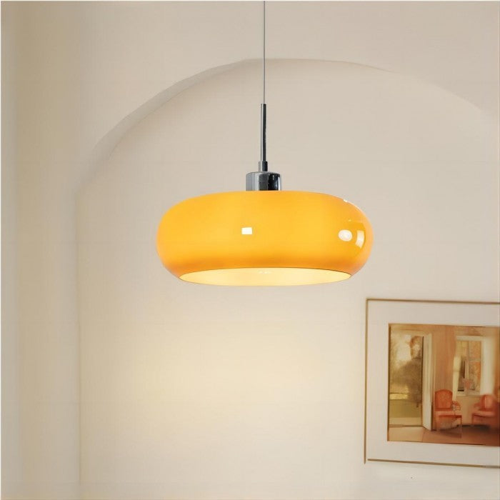 Retro Pendelleuchte aus Glas – Bauhaus Stil in Orange – Nordisches Design für Esszimmer & Küche