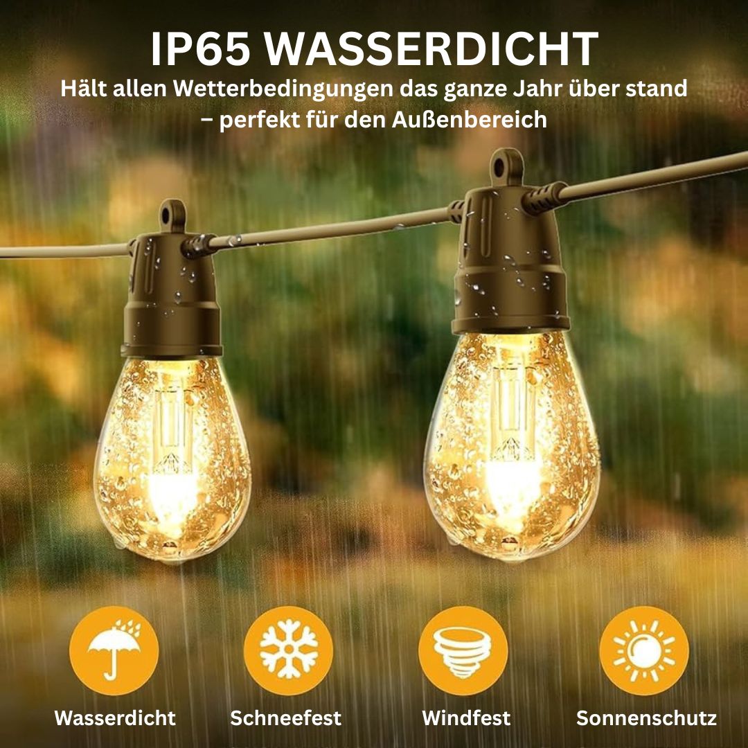 Solarlichter für Garten – 15m Feston Lichter mit Fernbedienung, Wetterfest und Solar betrieben, Warmweißes Licht für Terrasse und Balkon
