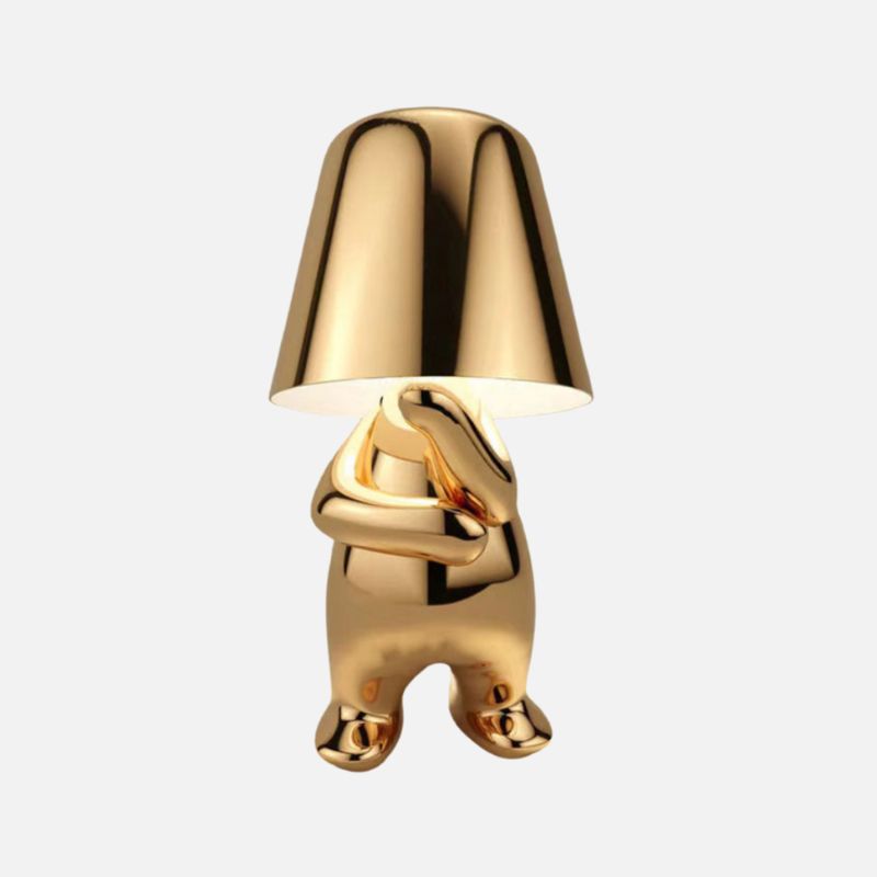 Skulpturale Goldene Tischlampe – Wiederaufladbare Kabellose Schreibtischlampe für das Wohnzimmer, Einstellbare Helligkeit, Modernes Design
